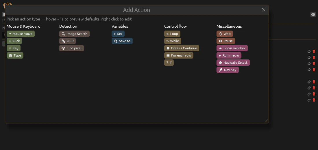 Add action picker