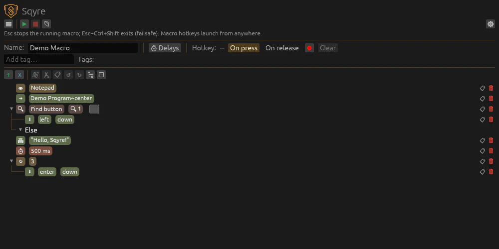 Sqyre main window